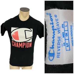 Champion T Shirt Mens Small VTG 90s Reverse Weave Hip Hop Pink Black Spellout